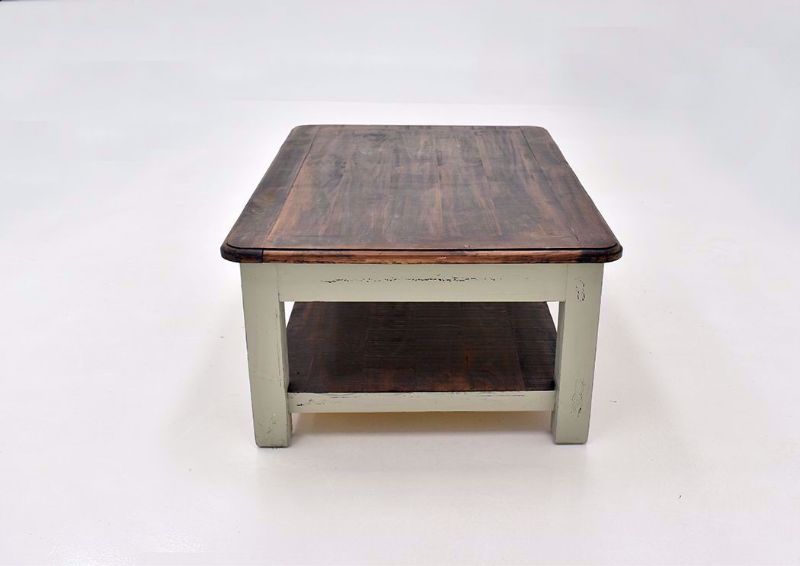 Rustic Gray Sierra Coffee Table by Texas Rustic Showing the Side View | Home Furniture Plus Mattress