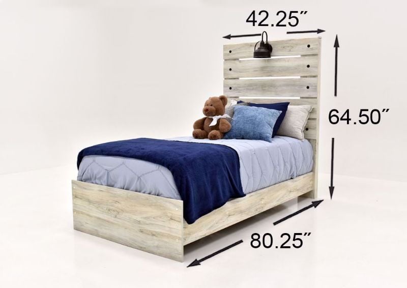 Rustic White Cambeck Twin Size Bed by Ashley Furniture Showing the Dimensions | Home Furniture Plus Mattress