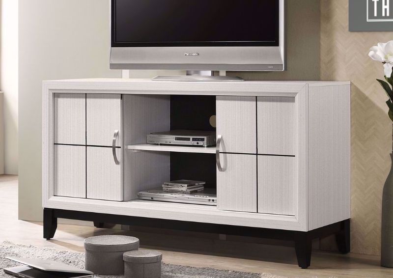 White Ackerson TV Stand by Crownmark in Room | Home Furniture Plus Bedding