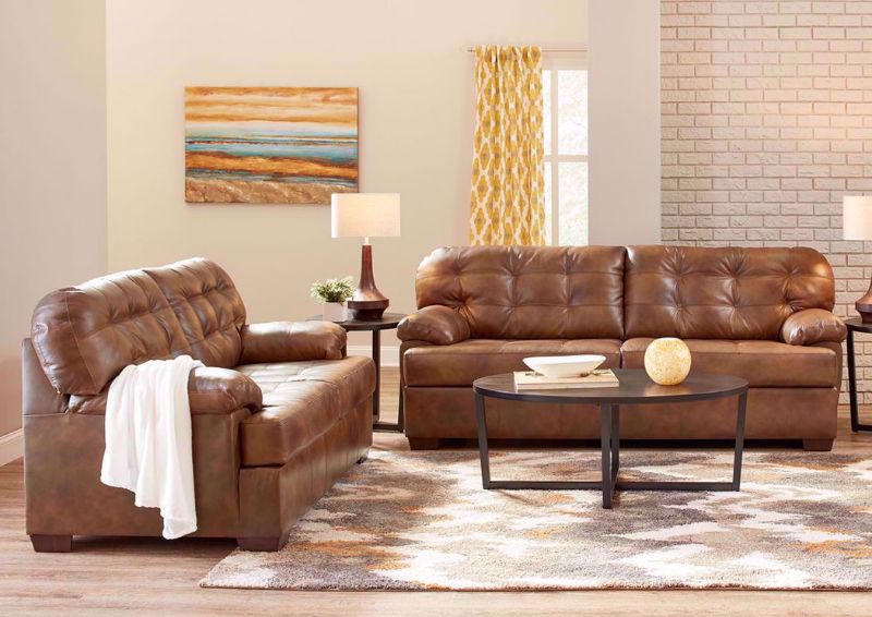 Chocolate Brown Soft Touch Sofa Set by Lane Furnishings in a Room Setting | Home Furniture Plus Bedding