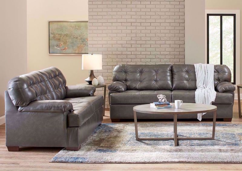 Dark Gray Leather Soft Touch Sofa Set by Lane Home Furnishings in a Room Setting | Home Furniture Plus Bedding