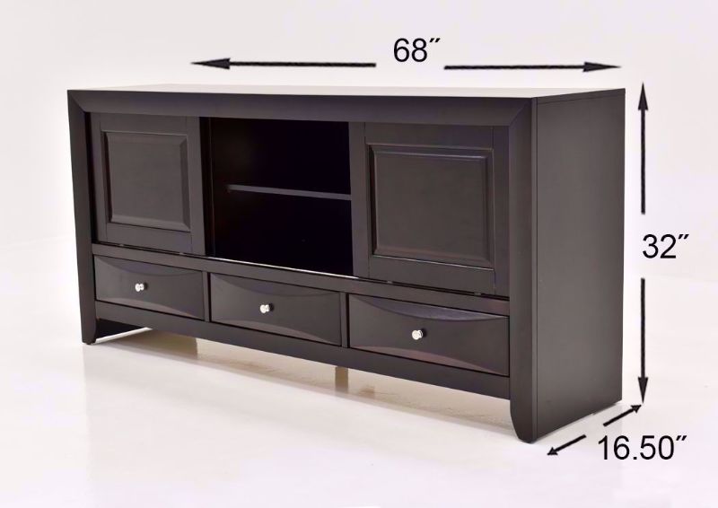 Dark Cherry Brown Emily TV Stand by Crown Mark International Showing the Dimensions | Home Furniture Plus Bedding