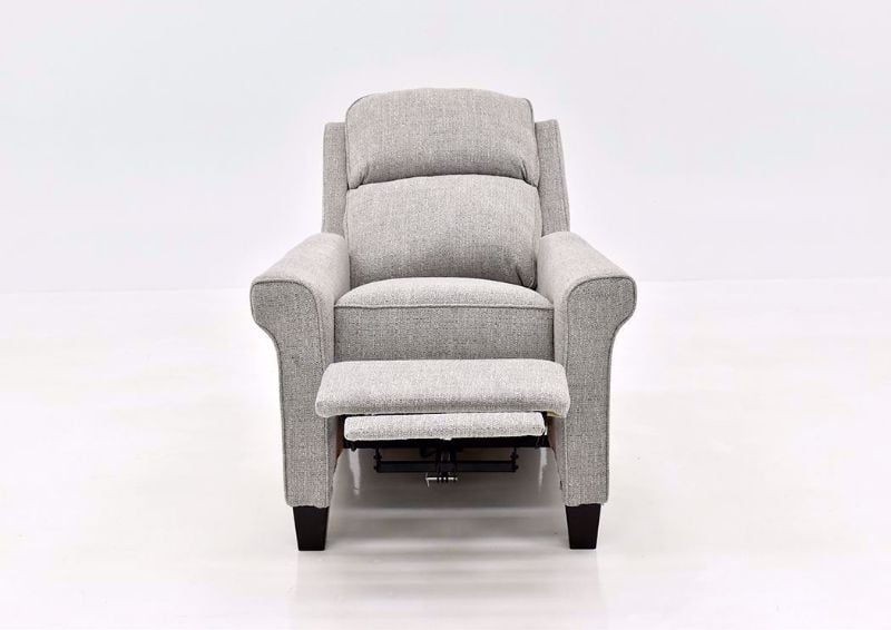 Gray Evanside Contemporary Power Recliner by Ashley Furniture Facing Front in a Fully Reclined Position | Home Furniture Plus Mattress