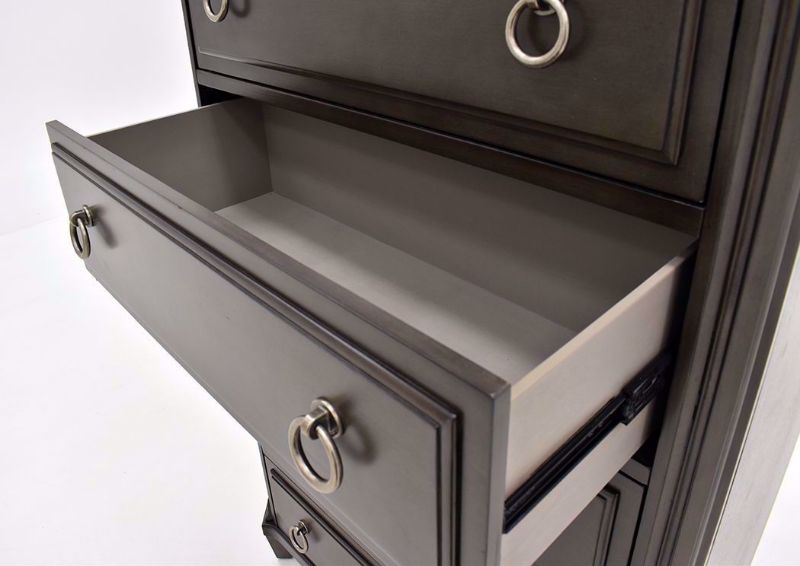 Gray Carnaby Chest of Drawers by Najarian Furniture Showing the Drawer Interior | Home Furniture Plus Bedding