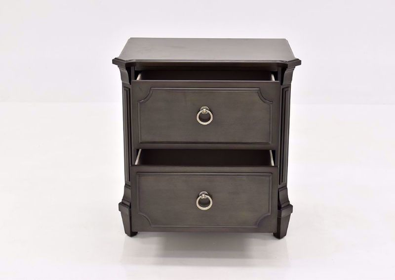 Gray Carnaby Nightstand by Najarian Furniture Facing Front With the Drawers Open | Home Furniture Plus Bedding
