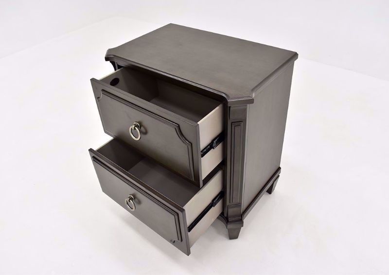 Gray Carnaby Nightstand by Najarian Furniture Showing the a View From the Top With the Drawers Open | Home Furniture Plus Bedding