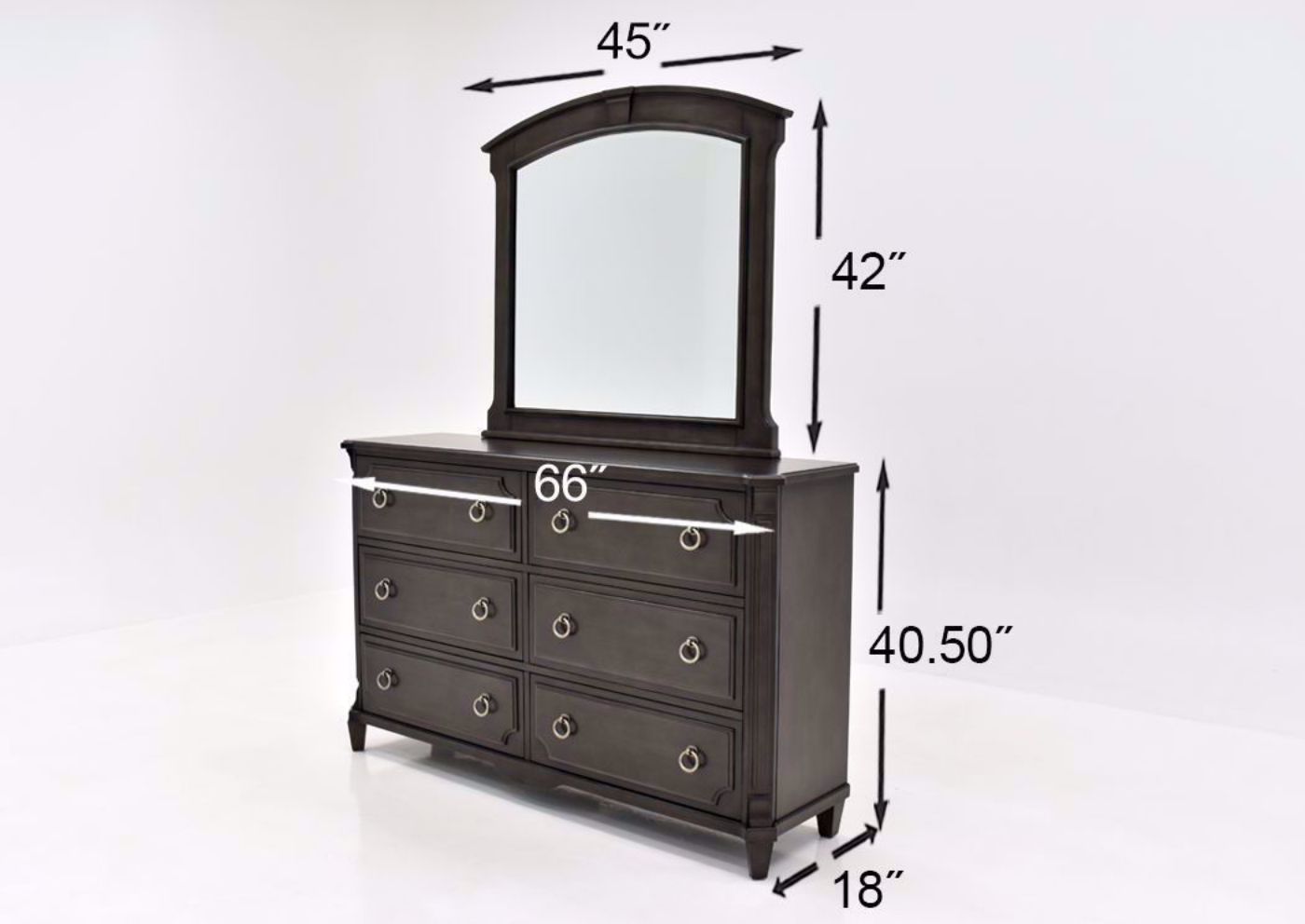 Gray Carnaby Bedroom Set by Najarian Furniture Showing the Dresser and Mirror Dimensions | Home Furniture Plus Bedding