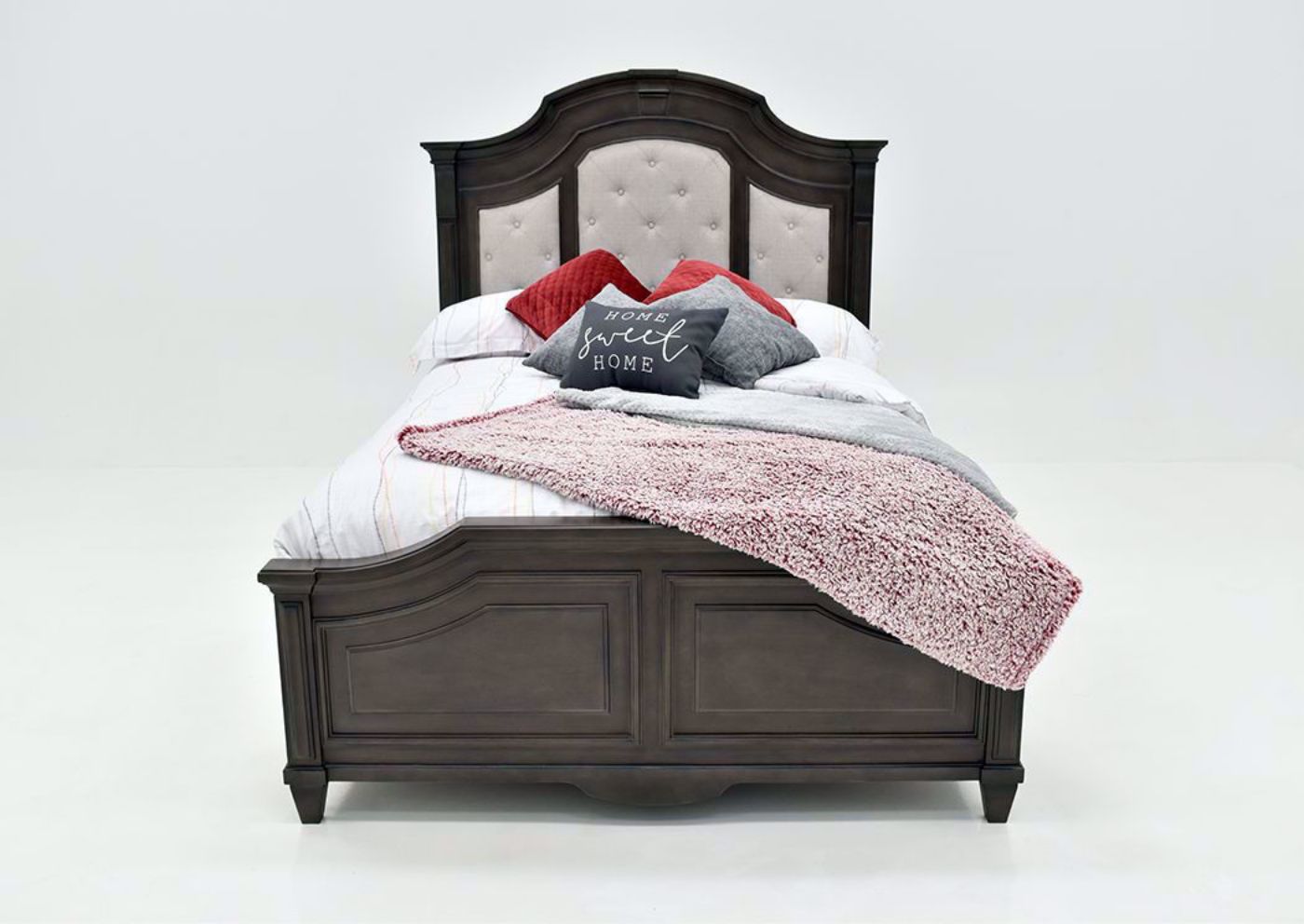 Gray Carnaby Queen Size Upholstered Bed by Najarian Facing Front | Home Furniture Plus Bedding