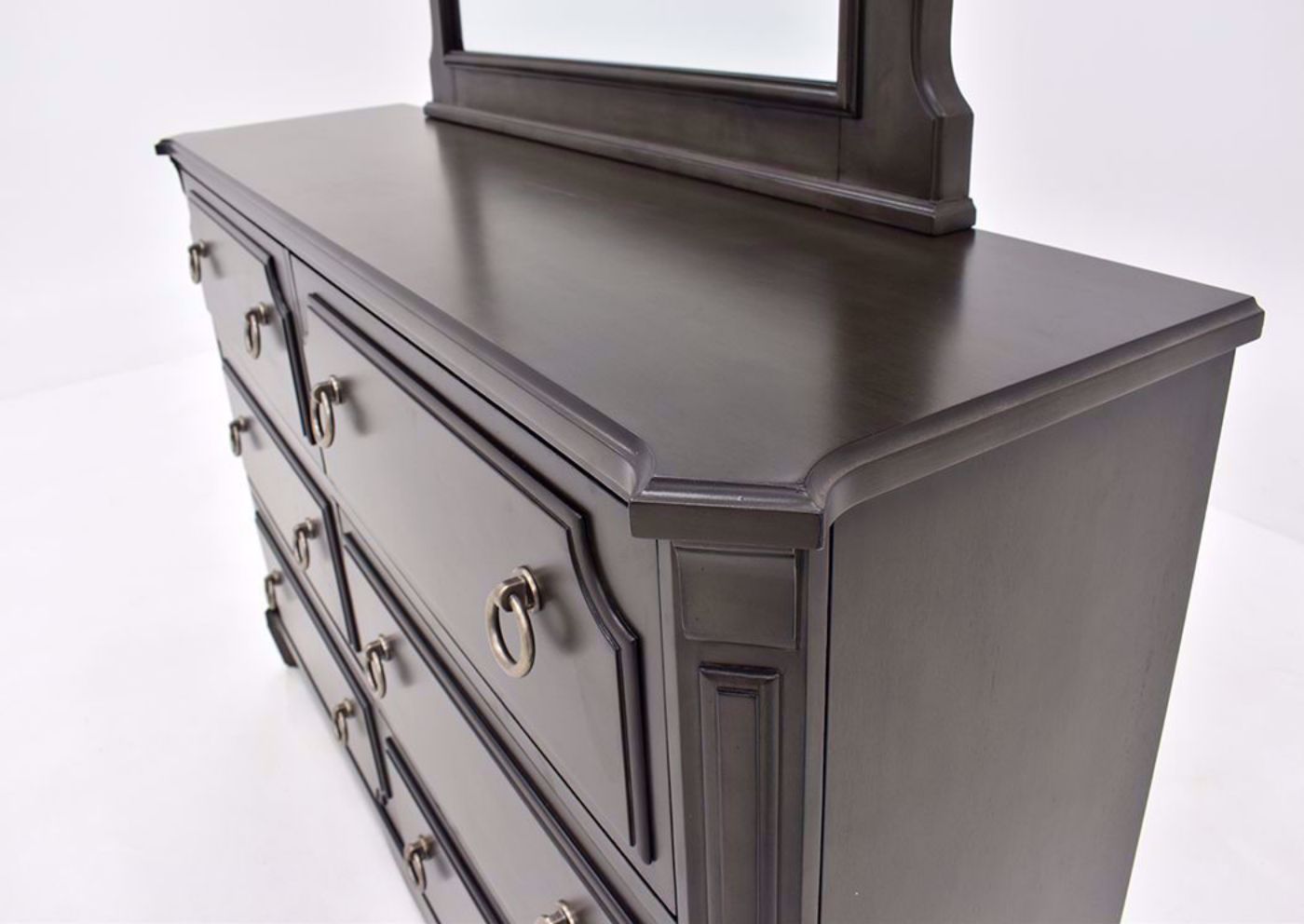 Gray Carnaby Dresser with Mirror by Najarian Furniture Showing the Drawer Top Detail | Home Furniture Plus Bedding