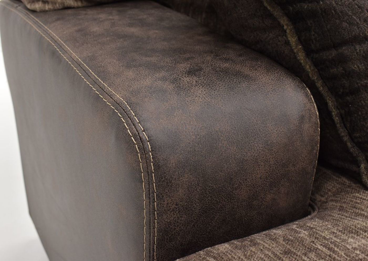 Close Up of the Arm with Accent Stitching Brown Abalone Sectional Sofa Right by Ashley Furniture Showing the Brown Upholstery | Home Furniture Plus Bedding