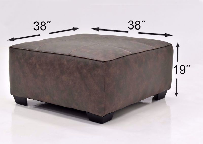 Chocolate Brown Abalone Ottoman by Ashley Furniture Showing the Dimensions | Home Furniture Plus Bedding
