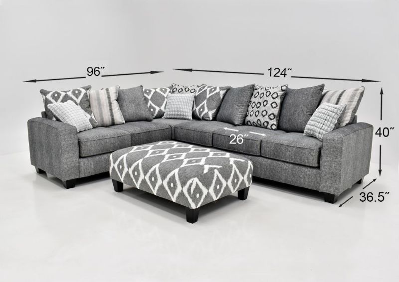 Gray Stonewash Sectional Sofa by Albany Showing the Dimension Details | Home Furniture Plus Bedding