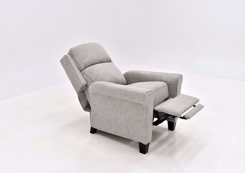 Gray Evanside Contemporary Power Recliner by Ashley Furniture at an Angle in a Fully Reclined Position | Home Furniture Plus Mattress