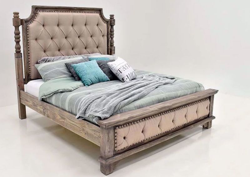 Rustic Gray Charleston Upholstered Queen Bed Showing the Angle View | Home Furniture Plus Mattress