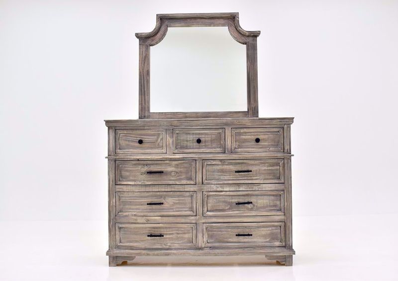 Rustic Gray Charleston Dresser with Mirror by Vintage Furniture Facing Front | Home Furniture Plus Mattress