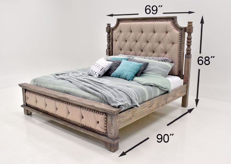 Rustic Gray Charleston Upholstered Queen Bed Showing the Dimensions | Home Furniture Plus Mattress