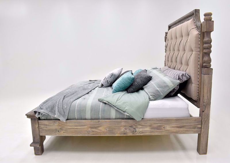 Rustic Gray Charleston Upholstered Queen Bed Showing the Side View | Home Furniture Plus Mattress