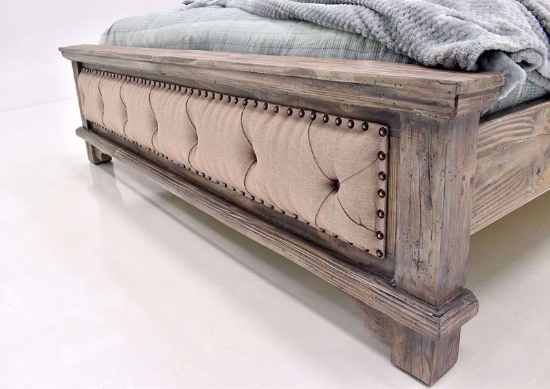 Rustic Gray Charleston Upholstered Queen Bed Showing the Upholstered Footboard | Home Furniture Plus Mattress