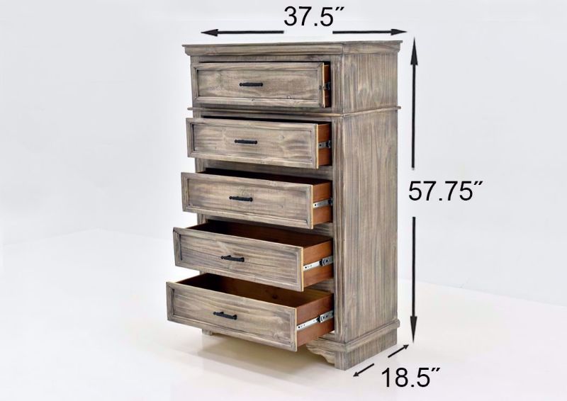 Rustic Gray Charleston Chest of Drawers by Vintage Furniture Showing the Dimensions | Home Furniture Plus Mattress