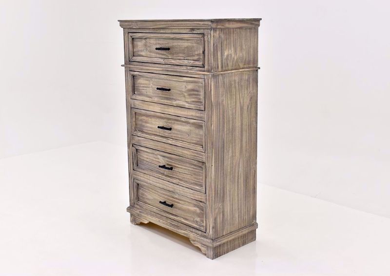 Rustic Gray Charleston Chest of Drawers by Vintage Furniture Showing the Angle View | Home Furniture Plus Mattress