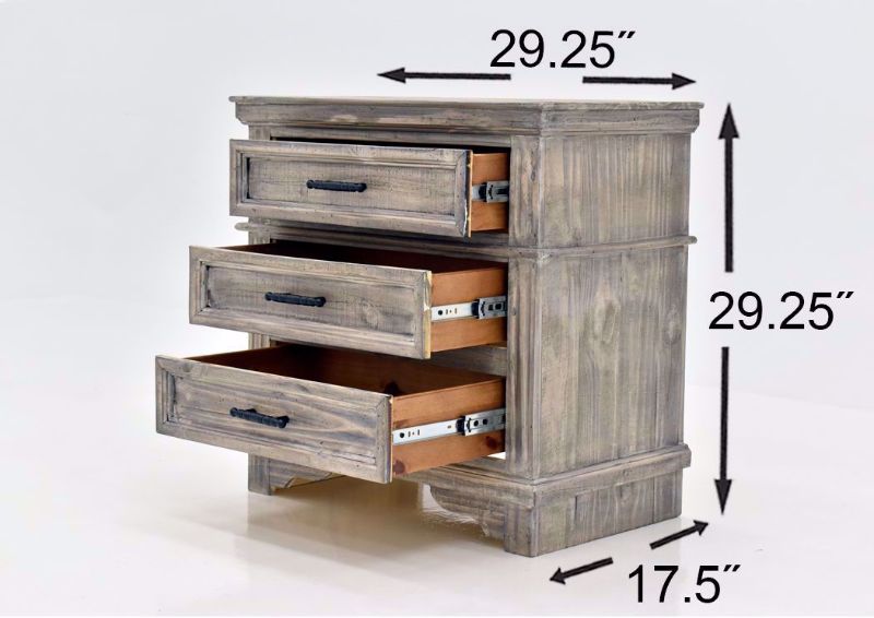 Rustic Gray Charleston Nightstand by Vintage Furniture Showing the Dimensions | Home Furniture Plus Mattress