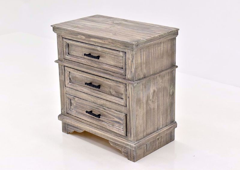 Rustic Gray Charleston Nightstand by Vintage Furniture Showing the Angle View | Home Furniture Plus Mattress