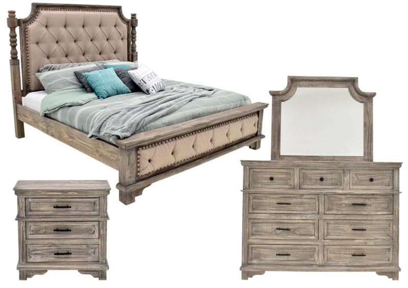 Picture of Charleston Queen Size Upholstered Bedroom Set - Gray
