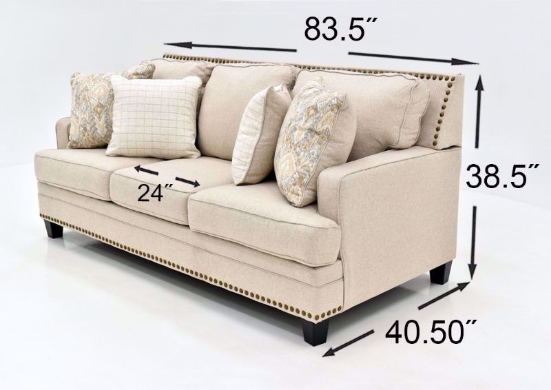 Light Beige Claredon Sofa by Ashley Furniture Showing the Dimensions | Home Furniture Plus Mattress