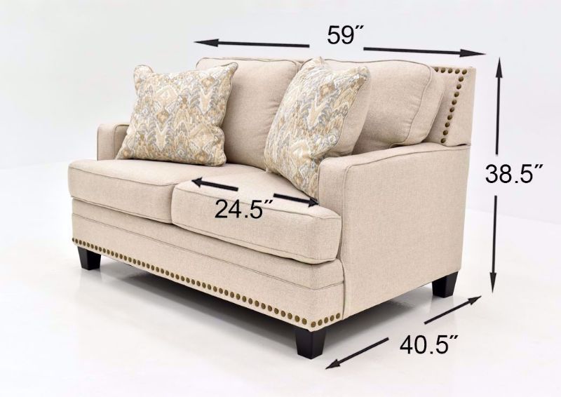 Light Beige Claredon Loveseat by Ashley Furniture Showing the Dimensions | Home Furniture Plus Mattress