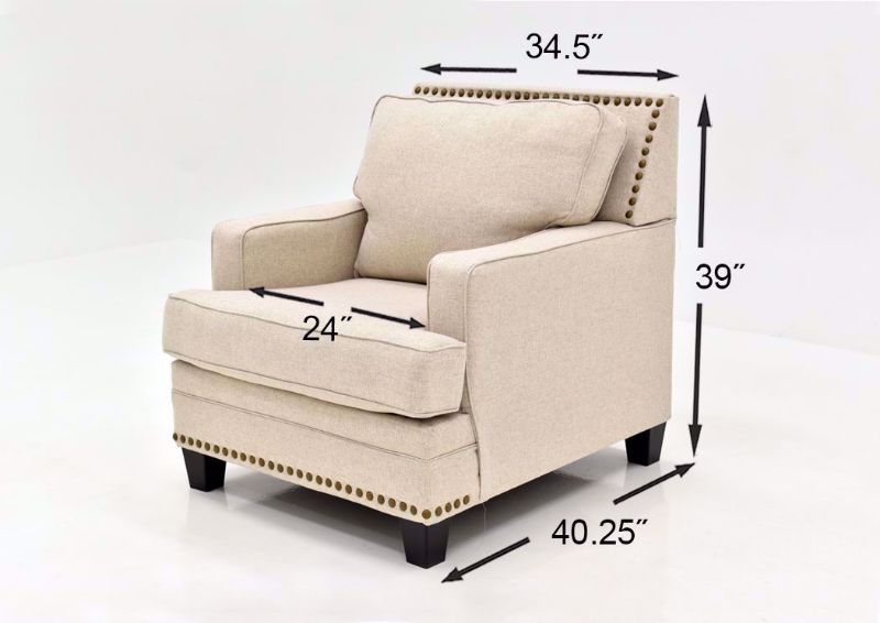 Light Beige Claredon Chair by Ashley Furniture Showing the Dimensions | Home Furniture Plus Mattress