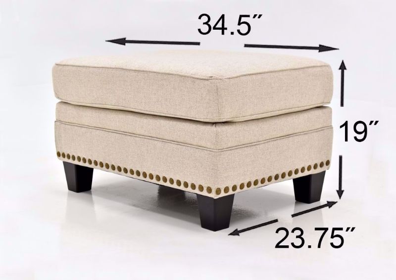 Light Beige Claredon Ottoman by Ashley Furniture Showing the Dimensions | Home Furniture Plus Mattress