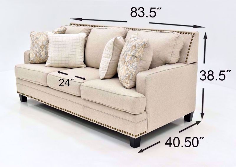 Light Beige Claredon Sofa Set by Ashley Furniture Showing the Sofa Dimensions | Home Furniture Plus Bedding
