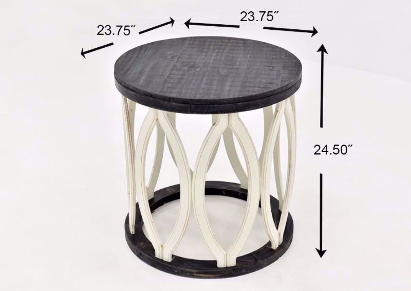 Brown and Off White Fish End Table by Vintage Furniture Showing the Dimensions | Home Furniture Plus Bedding