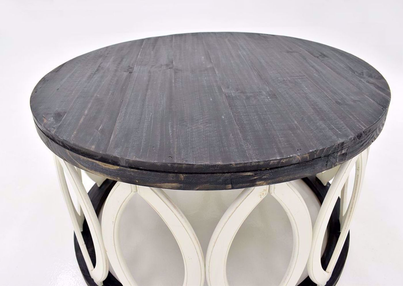 Brown and Off White Fish Coffee Table by Vintage Furniture Showing the Round Dark Brown Table Top | Home Furniture Plus Bedding
