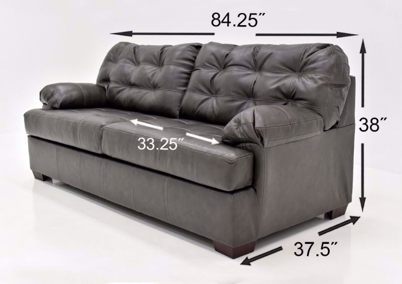 Dark Gray Leather Soft Touch Leather Sofa Showing the Dimensions | Home Furniture Plus Mattress