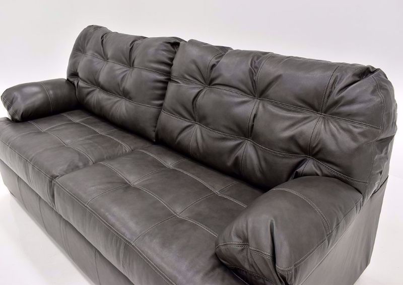Dark Gray Leather Soft Touch Leather Sofa Showing the Angle View Showing the Seat Back | Home Furniture Plus Mattress