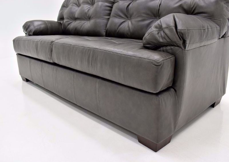 Dark Gray Leather Soft Touch Leather Sofa Showing the Angle View Showing the Seat Detail | Home Furniture Plus Mattress