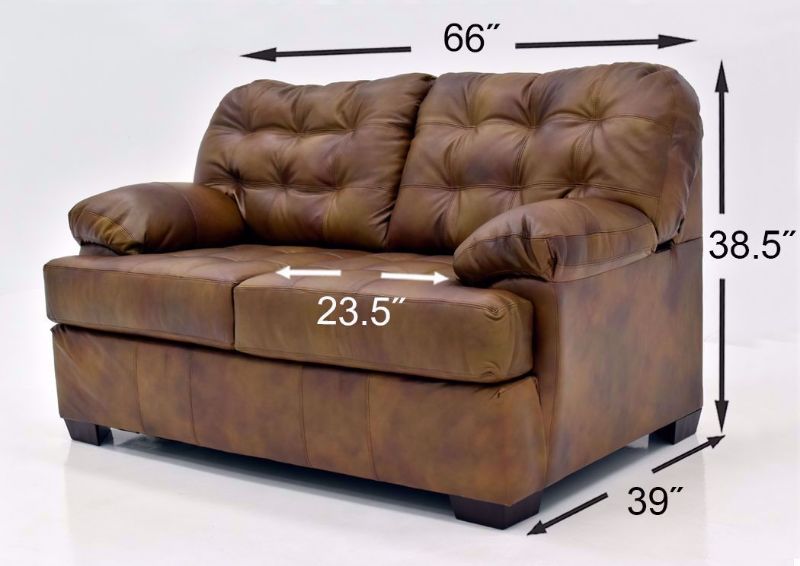 Chocolate Brown Soft Touch Leather Loveseat by Lane Furnishings Showing the Dimensions | Home Furniture Plus Mattress