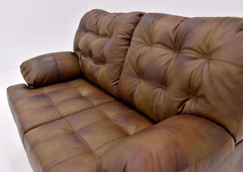 Chocolate Brown Soft Touch Leather Loveseat by Lane Furnishings Showing the Seat Back Detail | Home Furniture Plus Mattress