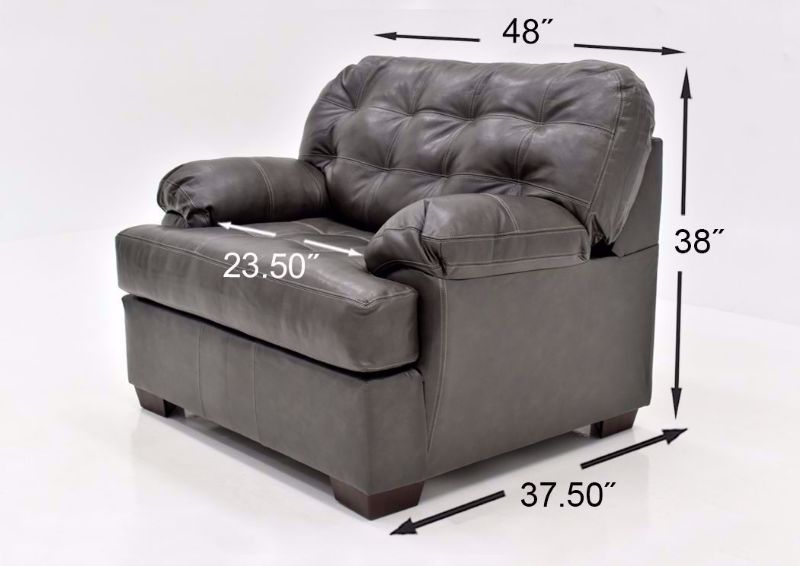 Dark Gray Leather Soft Touch Leather Chair Showing the Dimensions | Home Furniture Plus Mattress