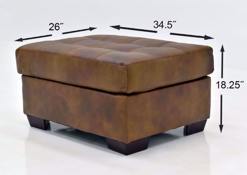 Chocolate Brown Soft Touch Leather Ottoman by Lane Furnishings Showing the Dimensions | Home Furniture Plus Mattress