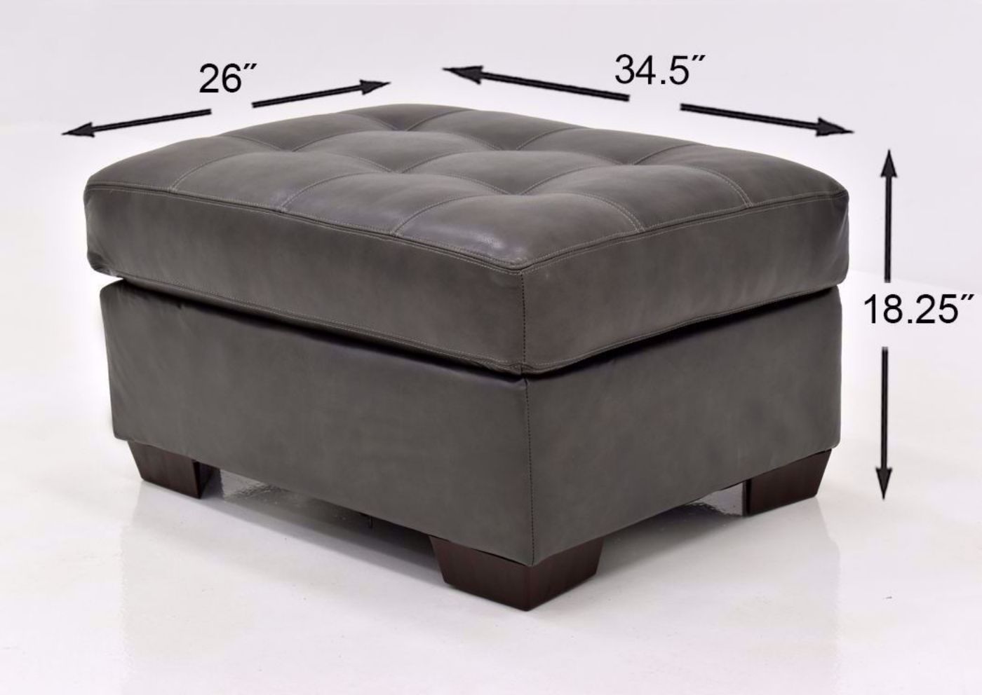 Dark Gray Leather Soft Touch Leather Ottoman by Lane Furnishings Showing the Dimensions | Home Furniture Plus Mattress