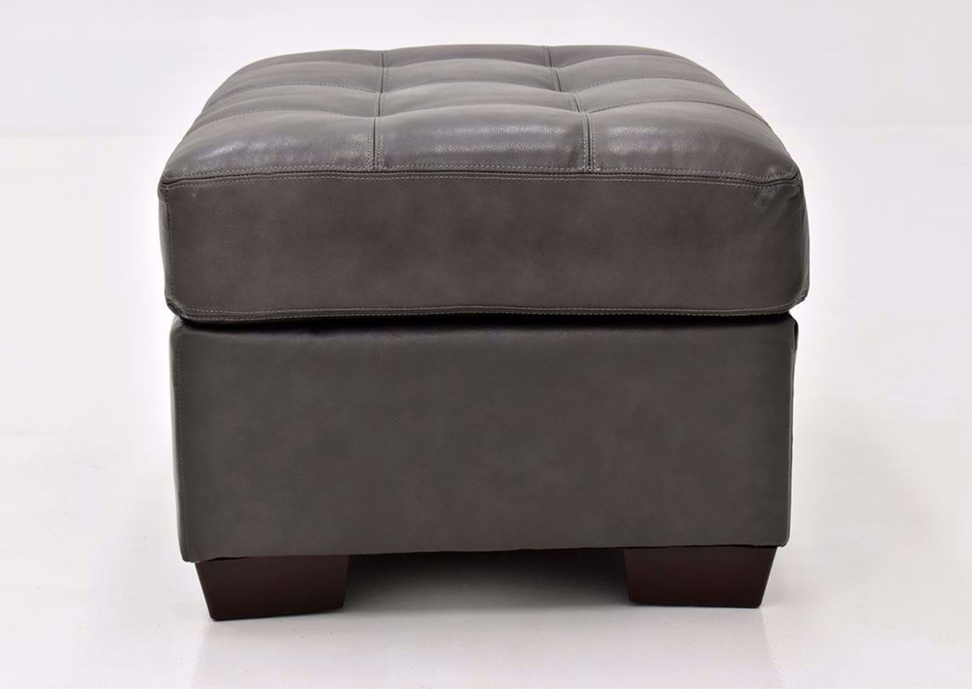 Dark Gray Leather Soft Touch Leather Ottoman by Lane Furnishings Showing the Side View | Home Furniture Plus Mattress