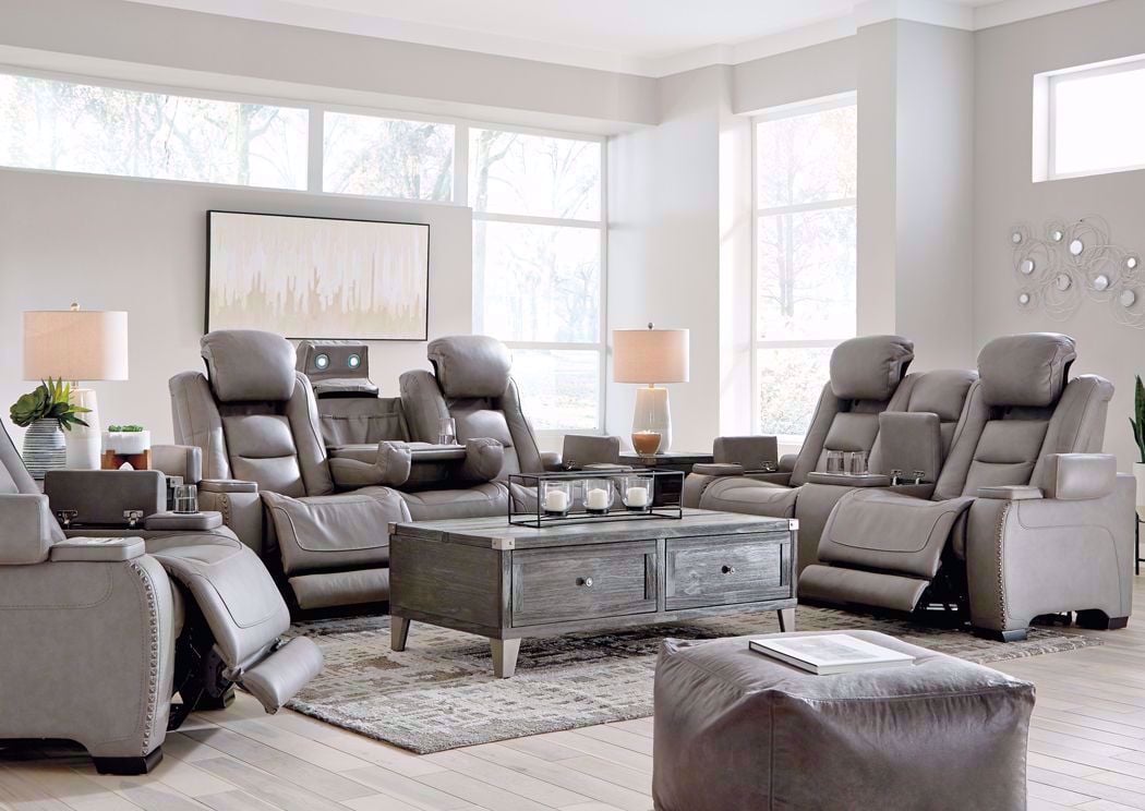 Man Den Power Reclining Sofa Set Gray Home Furniture