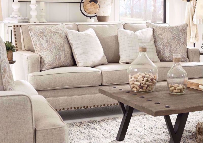 Light Beige Claredon Sofa Set by Ashley Furniture Showing a Mood Room Setting | Home Furniture Plus Bedding