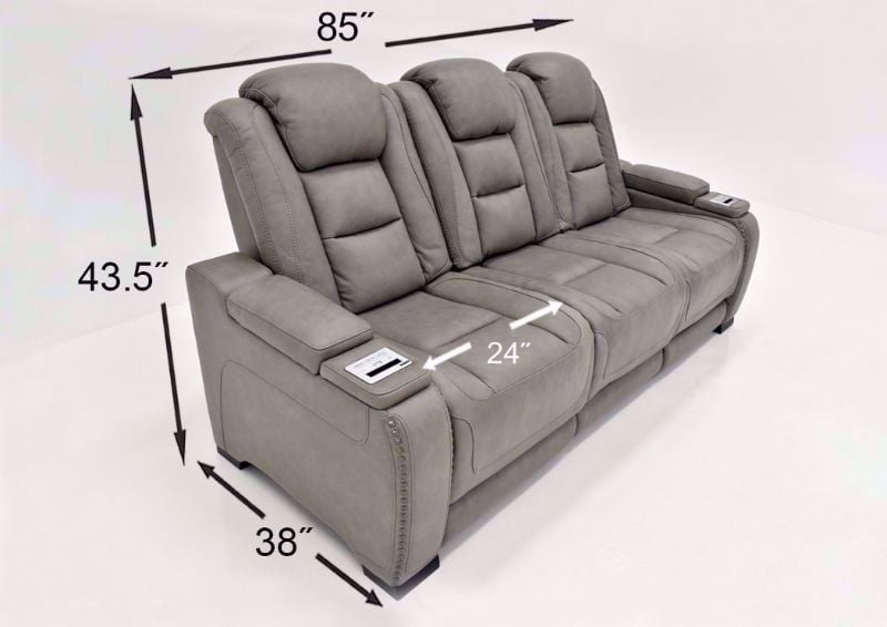 Gray Leather Man-Den Power Reclining Sofa Set by Ashley Furniture Showing the Sofa Dimensions | Home Furniture Plus Bedding