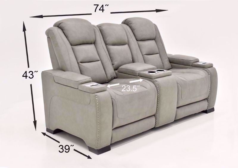 Gray Leather Man-Den Power Reclining Sofa Set by Ashley Furniture Showing the Loveseat Dimensions | Home Furniture Plus Bedding