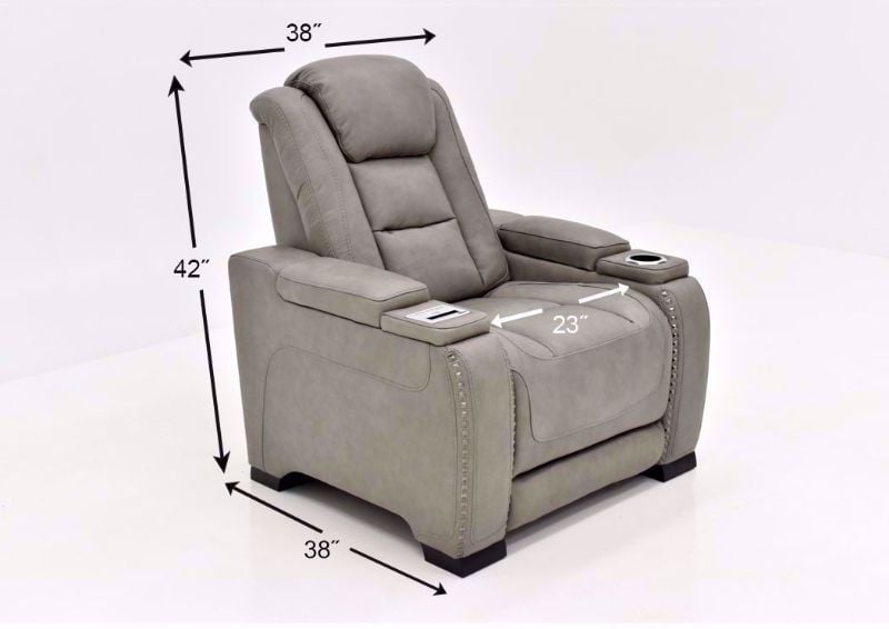 Gray Leather Man-Den Power Reclining Sofa Set by Ashley Furniture Showing the Recliner Dimensions | Home Furniture Plus Bedding