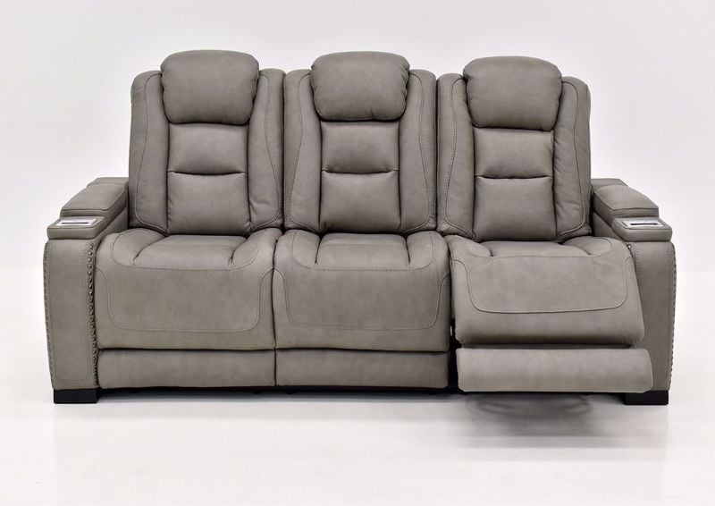 Gray Leather Man-Den Power Reclining Sofa by Ashley Furniture  Front Facing | Home Furniture Plus Bedding