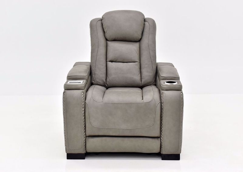 Gray Leather Man-Den Power Recliner by Ashley Furniture Facing Front | Home Furniture Plus Mattress